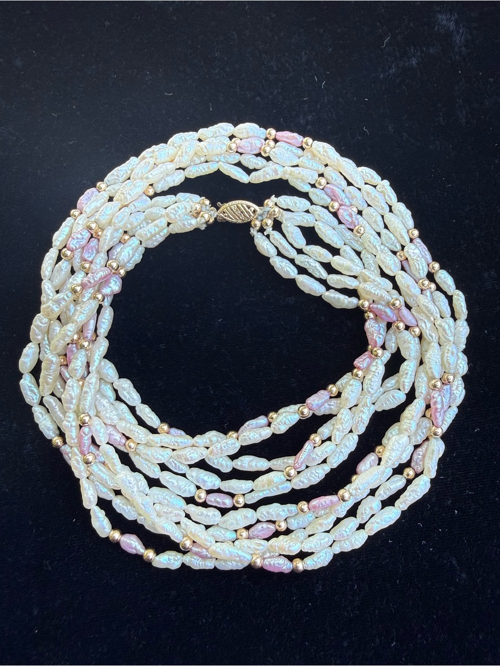 Vintage 14K Gold & Freshwater Pearl Multi Strand Necklace 20” 35.3 GRAMS
